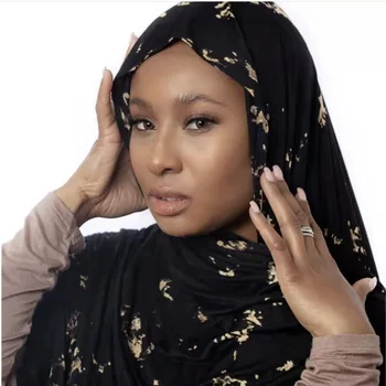  1 ks Ženy Bublina Šifón Čierne Zlato Vytlačené Hijabs Obyčajný Šifón Šály Islamskej/Moslimských Hidžáb Zábaly Šatku