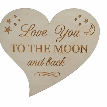  10pcs Milujem ťa, Na Mesiac A Späť, Laserom Vygravírované Drevo Srdce pre valentine dary