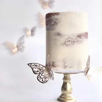  12Pcs Textúra Kovu Zlato Umelé Motýľ Tortu Vňaťou Cake Decoration Simulácia Motýle Svadobné Remesiel Party Dekorácie