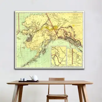  1898 Edition Vintage Dekor Mapu Stenu Decor Maľovanie Zlata a Uhlia Oblasti Alaska Mapu 90x90cm Sprej Maľovanie na Obývacia Izba