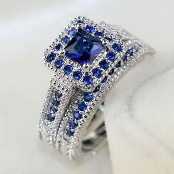  2 Ks/Set Módne Dámske Mikro-intarzované Námestie Modrý Zirkón Svetlo Luxusné Krúžok Pre Ženy, Svadobné Šperky Celý Predaj