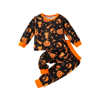  2ks Deti Halloween Pyžamá, Tlačené Dlhé Rukávy T-Shirt + Elastický Pás Dlhé Nohavice pre Dievčatá, Chlapci, 18 Mesiacov do 5 Rokov