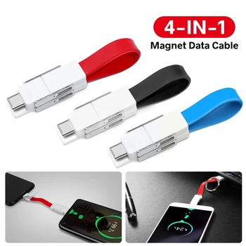  4 v 1 Magnetickým Kľúčom USB Kábel Micro USB Nabíjanie Drôt USB Typu C 8Pin Prenosné Krátke Power Bank Dátový Kábel Pre iPhone Android