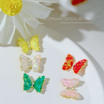  5 ks Krištáľovo Motýľ Nail Art Dekorácie 3D Rozbité Sklo, Fólie Candy Farby Aurora Motýľ Holografické Manikúra Príslušenstvo