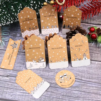  50PCS Vianočné Kraft Papier Štítky S Lanom Snowflake/Zvon/Santa Claus pre 2021 Vianočné Dekorácie Remesiel Visí/Balenie Labels