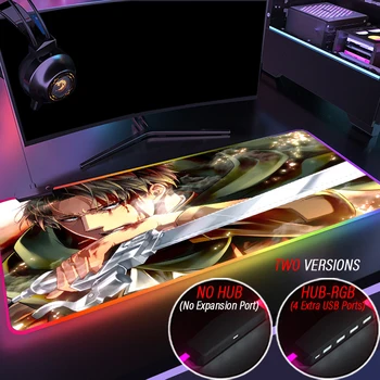  900x400mm Anime Eren Levi Podložka pod Myš RGB Útok Na Titan Herné LED Podsvietený HUB Vlastné Mousepad S 4 Port USB Žiariace Slipmat