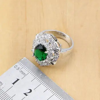  925 Sterling Silver Šperky Zelená Vytvorené Emerald Biely Zirkón Šperky Sady Ženy Náušnice/Prívesok/Náhrdelník/Krúžky/Náramok T203