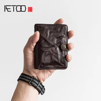  AETOO vrchnú vrstvu cowhide pánske krátke peňaženky, retro kožené peňaženky, vodičský preukaz taška