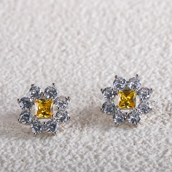  Bague Ringen Striebro 925 Šperky, Kamene, Náušnice Pre Ženy Geometrie Žltá Zirkón Ear-studs Jemné Svadobný Dar, Veľkoobchod