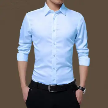  Bežné Sociálne Formálne tričko Mužov Tričko s dlhým Rukávom Business Slim Office mužské Tričko Bavlna Pánske Šaty, Košele biele 2XL 3XL