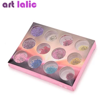  Box 12 Farieb Nail Art Reálne Sušené Kvety pre Akrylových 3D UV Gel Nechty, Tipy Salón Efekt Dekorácie Hot Predaj