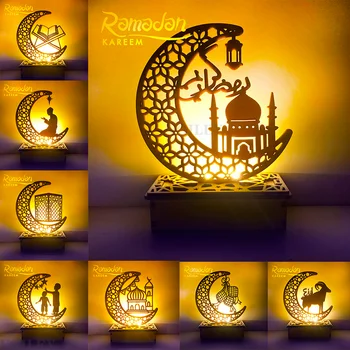  EID Mubarak Drevené Darčeky Prívesok Ramadánu Dekorácie Islamu, Moslimov Ramadánu Dekorácie 2022 Pomoci Mubarak Dekorácie svietniky