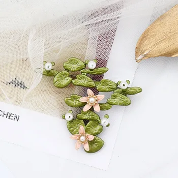  Elegantné Tvorivé Perly Lotus leaf Brošňa Pre Ženy, Lily Of The Valley Zelené Listy Rastlín Brošňa Šperky, Doplnky, Veľkoobchod