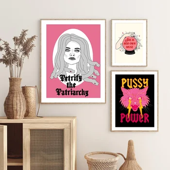  Feministické Pink Panther Medusa Mačička Moci Wall Art Plátno Na Maľovanie Nordic Plagáty A Tlačí Fotografie Pre Obývacia Izba Domova
