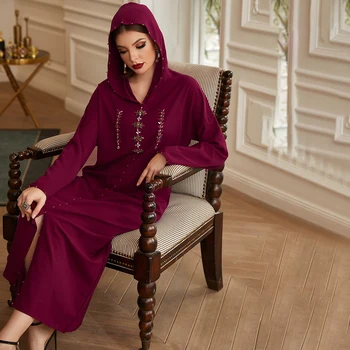  FridayIn 2021 Stredného Východu Lady Celebrity Temperament Kapota Farbou Voľné Arabskom Župan Burgundsko Abaya Moslimských Žien Oblečenie