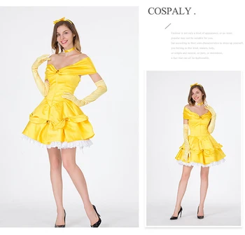  Halloween kostýmy Pre Ženy Rozprávky Žltá Sukňa Kostým Princezná Kostým pre Dospelých Cosplay Party Šaty nočný klub Kráľovná Služby