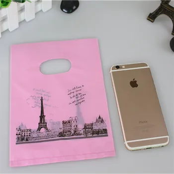  Hot Predaj Európsky Štýl Veľkoobchod 100ks/množstvo 15*20cm Ružová Eiffelova Veža Balenie Vrecia Plastové Vianočné Darčekové Tašky