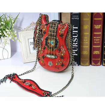  IPinee exkluzívne ručne vyrábané v tvare gitary reťazca kríž márnici žien národnej štýl nádherné lištovanie kabelku strapec kabelka