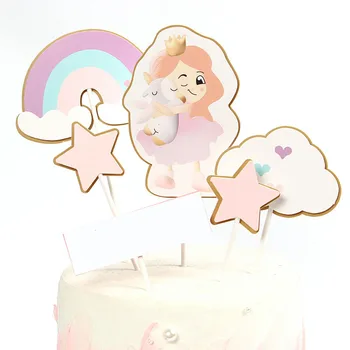  Kreatívne Princezná, Princ Happy Birthday Cake Vňaťou Ružová Narodeniny Cupcake Vňaťou pre Chlapcov, Dievčatá Narodeninovej Party Cake Dekorácie