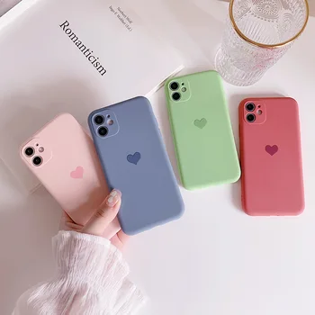  Kórejský Pevné Candy Farby Láska Srdce Telefón puzdro Pre iPhone 12 Mini 11 Pro Max XR XsMax 13 7 8Puls Prípadoch, Mäkké Silikónové Krytie Funda