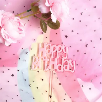  Nový Happy Birthday Akryl Tortu Vňaťou Candy Farby Dvojvrstvové Cupcake Vňate Na Narodeninovej Party Cake Dekorácie Baby Sprcha
