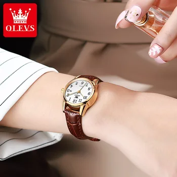  OLEVS Nové Luxusné Kožené Značky Ženy Sledovať Jednoduchý Dizajn Quartz Hodinky Módne Náramkové hodinky Vodotesné Žena Hodiny Hodinky 5566