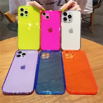  Ottwn Solid Farba Transparentná Telefón puzdro Pre iPhone 12 11 Pro Max X XR XS Max 7 8 Plus SE 2020 Fotoaparát Ochrany Mäkké TPU Kryt