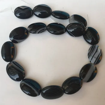  Prírodný Kameň Korálky Ploché Oválne Black Agates Pre DIY Náramok Robiť Kreatívne Šperky 22X30MM 15 Palcov