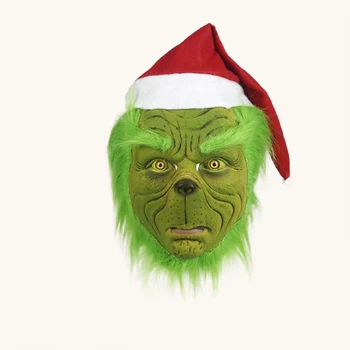  Strana Masky Luxusné Latex Zelená Plnú Hlavu Grinch Vianočné Maska
