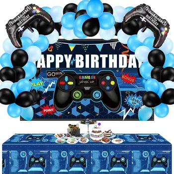  Video Hry, Modrá Globálne Balón Garland Gamepad Chlapec Nafúknuť Strana navrhne Hračku, HRU NA Fólii, Balóny Happy Birthday Dekorácie, Hračky