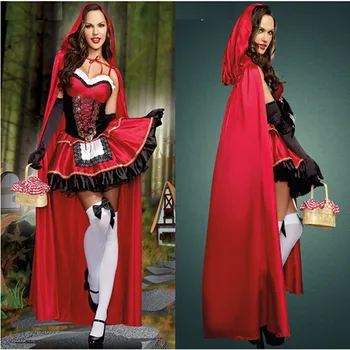  Vysoká Kvalita Little Red Riding Hood Kostým pre Ženy, Fantázie Dospelých Hallowen Cosplay Fantasia Feminina s cape, rukavice