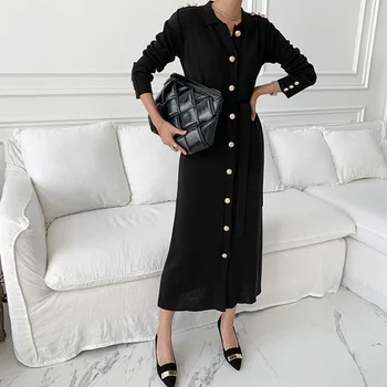  Vysoká strede zúžený Ženy Pletený Sveter Kvalitný Vlnený Sveter Maxi Šaty pre Ženy Singel svojim Elegantné Dámy Vintage 2021