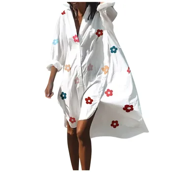  Ženské Kaftan Pláži Tlač Plavky zakryť Kimono Biele Dlhé Šaty, Rukáv Femme Šaty Kúpanie Cardigan Plaviek Bikiny Sukne