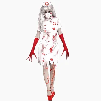  Ženy Halloween Party Horor Strašidelné Kostýmy Oblečenie Cosplay Úlohu Hrať Zombie Krvavé Sestra Šaty Gothic Vampiro Kostra Oblečenie